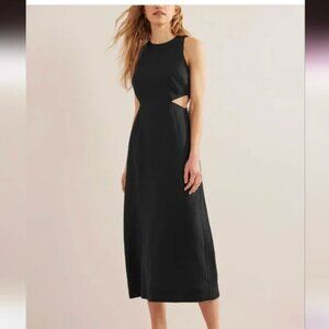 BODEN Women's Cut Out Linen Midi Dress Black Sleeveless Size 10 Regular